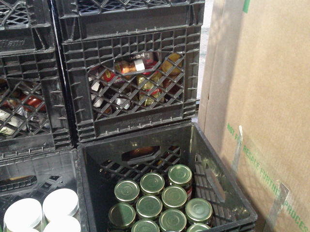 Jars in four crates.